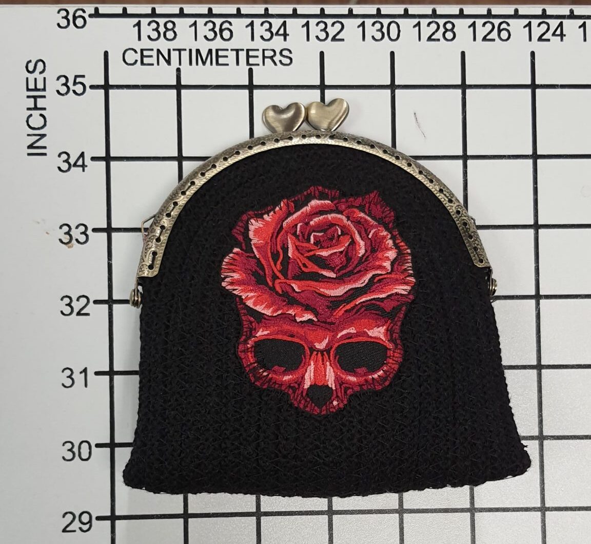 Hand-crafted Black Rose Skull Purse