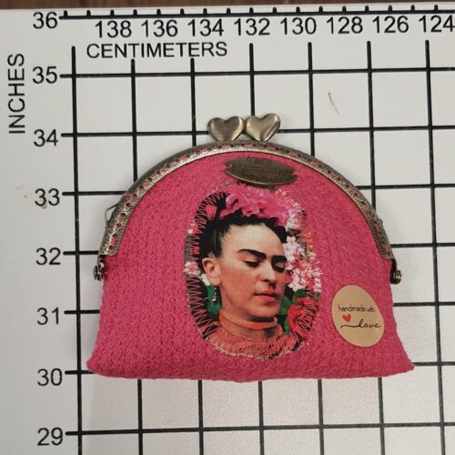 Frida Kahlo Hand Crafted Purse Pink Portrait