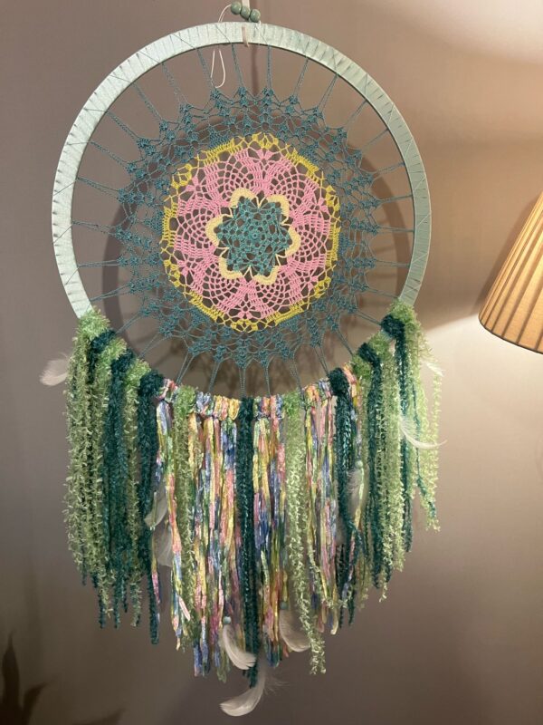 Hand Crafted Green Flower Dreamcatcher Large Hand Crafted Green Flower Dreamcatcher Large