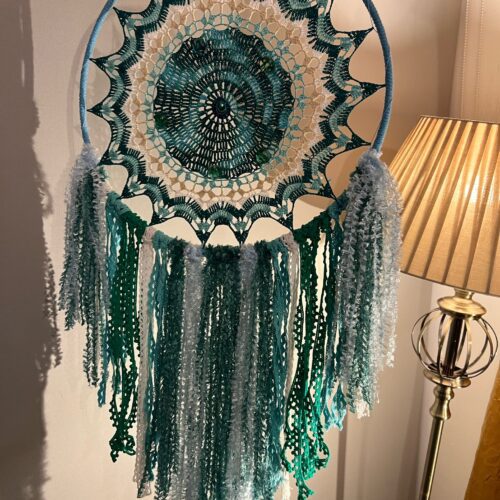 Hand Crafted Blue Green Dreamcatcher Large