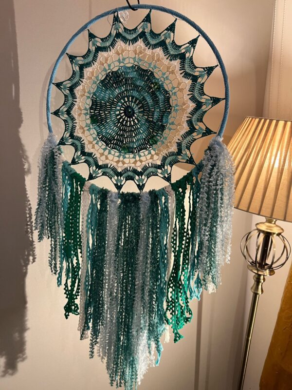 Hand Crafted Blue Green Dreamcatcher Large Hand Crafted Blue Green Dreamcatcher Large