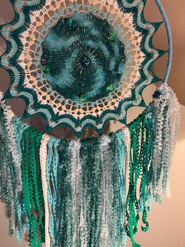 Hand Crafted Blue Green Dreamcatcher Close Up Hand Crafted Blue Green Dreamcatcher Close Up