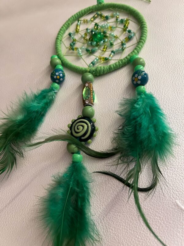 Hand Crafted Green Swirl Dreamcatcher Feathers Hand Crafted Green Swirl Dreamcatcher Feathers