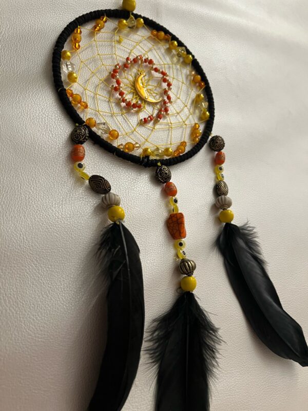 Hand Crafted Black Yellow Dreamcatcher Feathered Hand Crafted Black Yellow Dreamcatcher Feathered