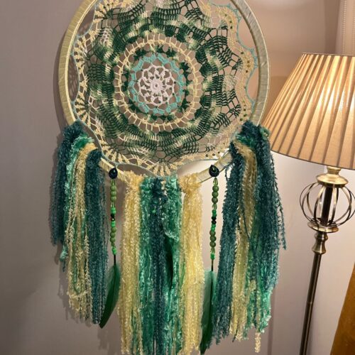 Hand Crafted Green Yellow Dreamcatcher Tassels Large