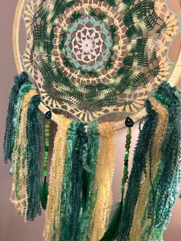 Hand Crafted Green Yellow Dreamcatcher Tassels Detail Hand Crafted Green Yellow Dreamcatcher Tassels Detail